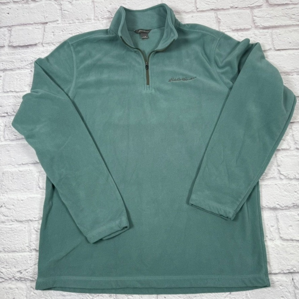 Eddie Bauer Fleece Sweater Mens Heathered Green 1/4 Zip Pullover Medium Jacket - Picture 2 of 9